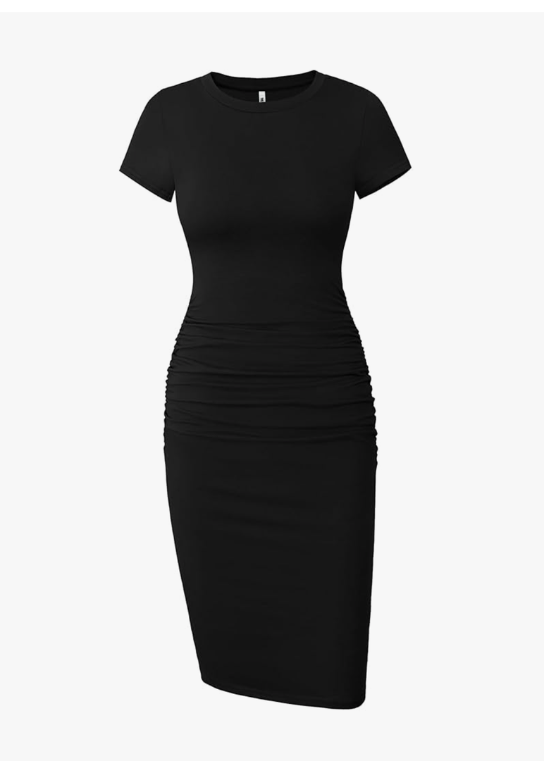Missufe Women's Short Sleeve Ruched Casual Sundress Midi Bodycon T Shirt Dress, XL