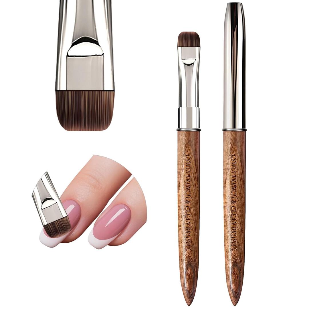 GSWOI Acrylic Nail Brush & French Tip Brush-Salon French Manicure Tool with Firm Flat Head,Streak-Free One Stroke Design,Nail Art Cleaning Brush