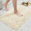 TECHMILLY Soft Fluffy Chenille Bathroom Rugs, Non Slip Absorbent Bath Mats for Bathroom, Washable and Quick Dry, Cream, 20" x 32" (1'8" x 2'8" (Rectangular))