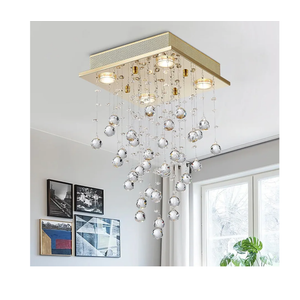 Bestier Gold Modern Crystal Square Raindrop Chandelier Lighting Flush Mount LED Ceiling Light Fixture Pendant Lamp for Dining Room Bathroom Bedroom Livingroom 4 GU10 Bulbs Required 12" Wide 20" High