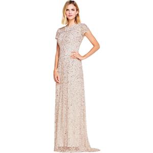 Adrianna Papell Women's Scoop Back Sequin Gown, Blush, 18