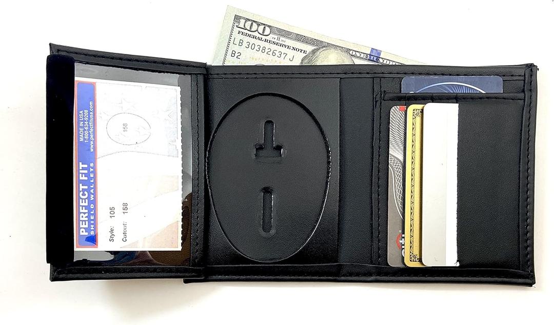 Perfect Fit Shield Wallets Los Angeles LAPD or Phoenix Police Department Badge Leather Black (Cutout PF158 for 3.5 in. Tall Badge)