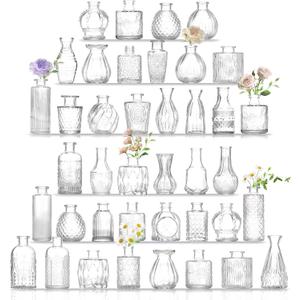 Bud Vases Set of 36,Small Vases for Centerpieces, Glass Bud Vase in Bulk, Mini Vintage Flowers Vase for Wedding, Home Table Decor,Christmas,Party Decoration,Clear
