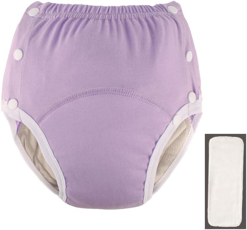 DEEYOTA Adult Elastic Button Cloth,Adult Cotton Cloth Diaper,Adjustable Diaper Pants,Leak-Proof,Easy to Put on and Take Off,Suitable for Bedridden,Elderly and Incontinent People (Purple) L