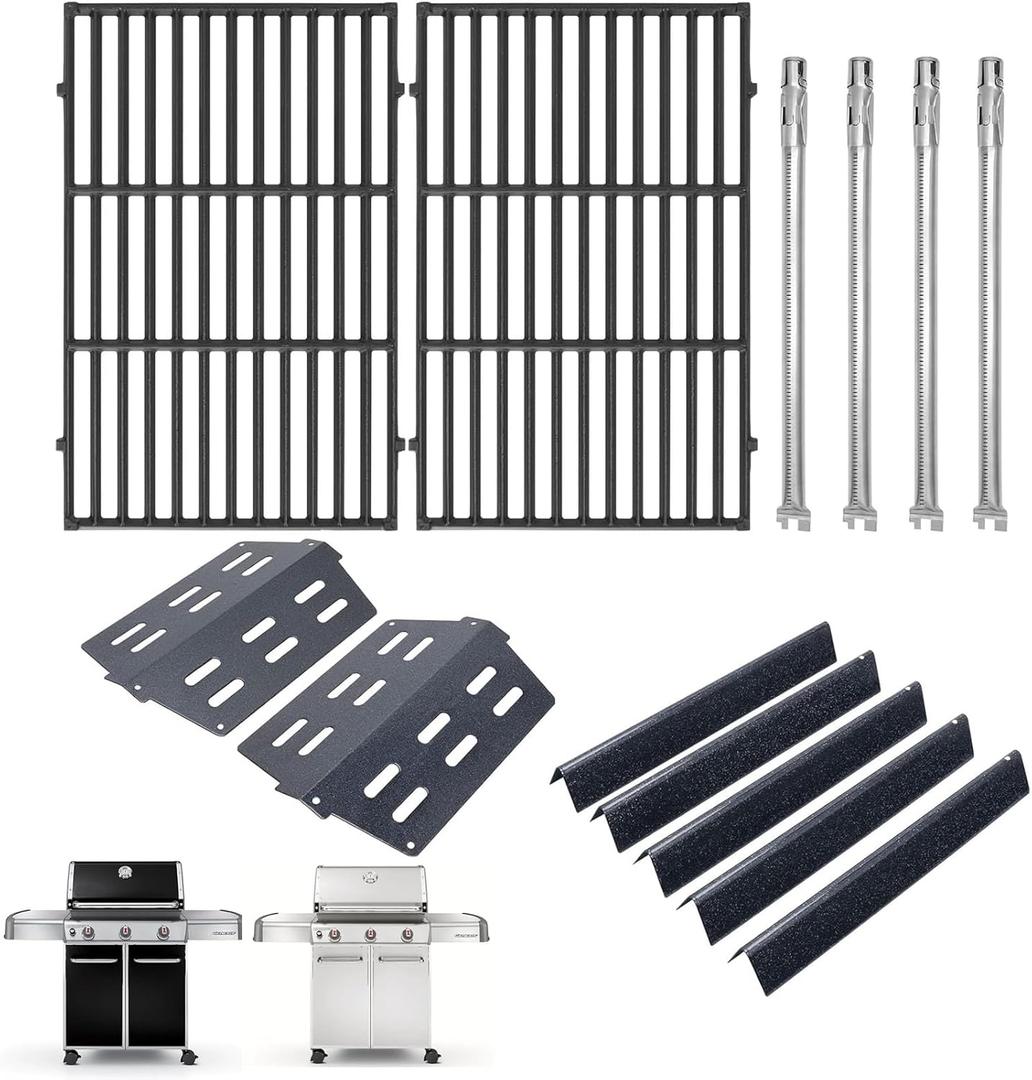 Grill Parts Kit for Weber Genesis 300 310 330 Genesis E330 E310 S310 S330 EP330 S320 E320 Parts for Weber 7621 Flavorizer Bars 17.5", Genesis 7524 Grates 7622 Heat Deflector, 4Pcs 62752 Burner Tube