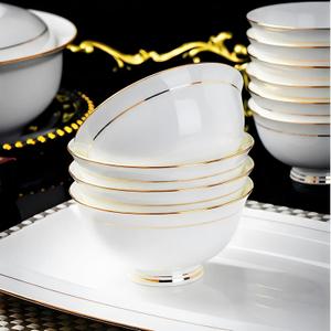 Ceramic Soup Bowls - 10 Ounce Gold Rim Small Bowls - Premium Bone China - for Ice Cream,Rice,Side Dish,Snack,Dessert - Dishwasher and Microwave Safe - Set of 5 (4.5 inches)