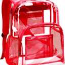 Vorspack Clear Backpack Heavy Duty PVC Transparent Backpack with Reinforced Strap Stitches & Large Capacity for College Workplace Security - Red