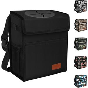 Femuar Leak Proof Car Trash Can with Lid - Waterproof Automotive Garbage Bin for SUVs, Collapsible and Portable Car Trash Bag, Black