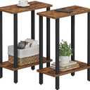 TUTOTAK Small Side Table, Narrow End Table, Set of 2, Skinny Sofa Table, Slim Nightstand, Couch Table, Living Room, Bed Room, Brown TB01BB0622 (2-Tier7.9"D x 15.8"W x 22.5"H)