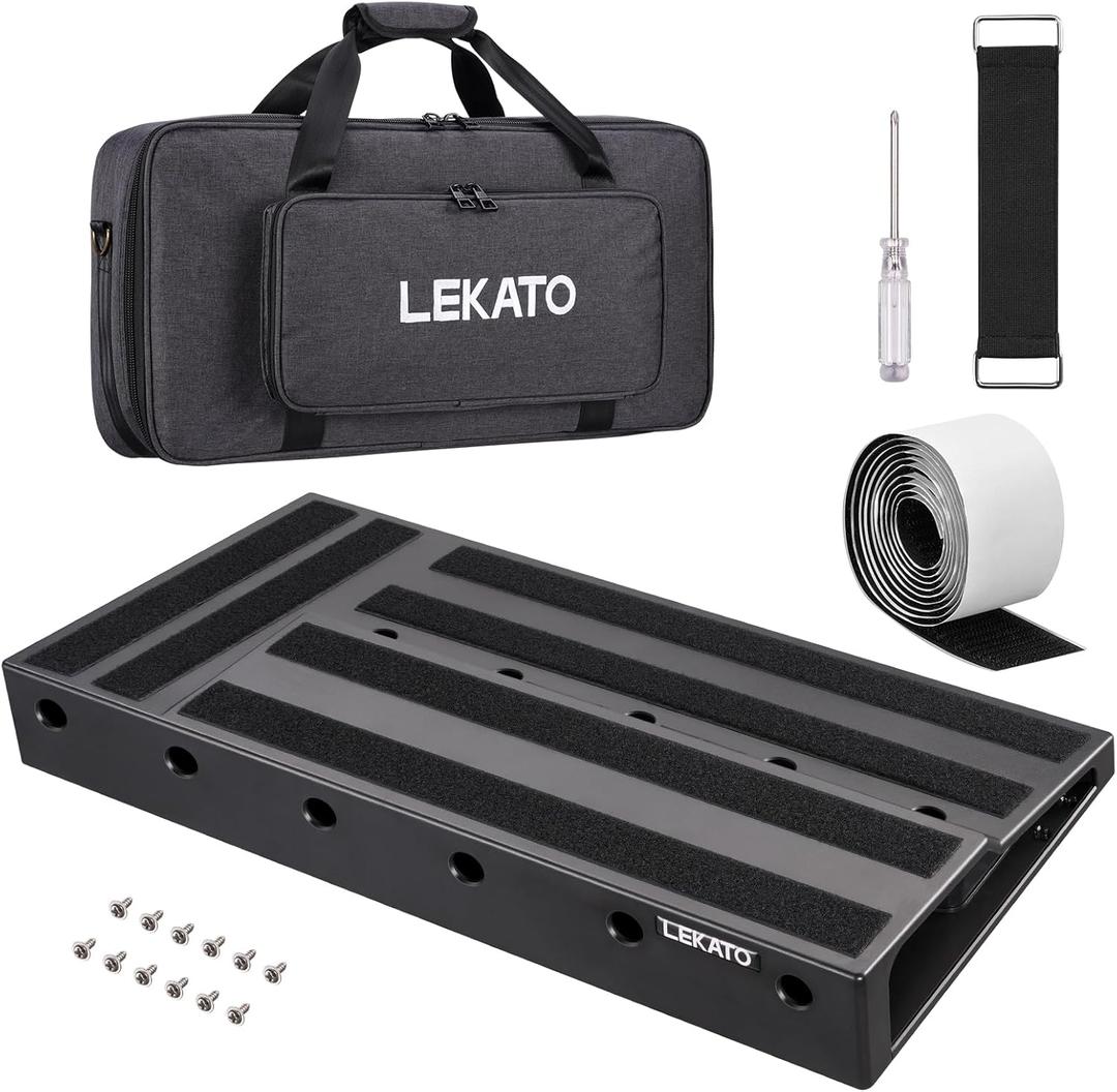 LEKATO Guitar Pedal Board, Pedal Board 22"x11"x2.8", Guitar Effects Pedalboard, Built-in Compartment for Power Supply, Pedalboard with Carry Bag and Mounting Tape