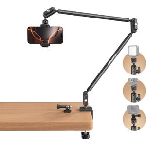 CAMBOFOTO 33" Magic Arm w Desk Clamp, Overhead Camera Mount, Desk Phone Mount, Articulating Extra-Long Friction Boom Arm w 1/4" Screw, for Phone, Mic, Light, Webcams, Action Camera (Light Black)