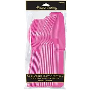 Assorted Bright Pink Plastic Cutlery (Pack of 12) - Elegant, Durable & Disposable Party Supplies for Every Occasion