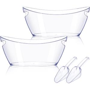 Ice Bucket 2 PCS, Acrylic Ice Buckets for Parties, Mimosa Bar Supplies Beverage Tub and Scoops for Champagne Beer Sparkling Wine Cocktail（5.5L) Extra Large Model (Clear)