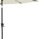 Helios&Hestia 9 ft Small Half Round Solar Powered Wall Outdoor Market Patio Umbrella with LED Lights and Tilt for Garden, Deck, Balcony, Ivory