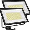 Gopretty 500W Warm White LED Flood Lights Outdoor 2 Pack, 55000LM Super Bright Security Lights with Plug, Commercial Arena Lighting for Yard Court Stadium Fields