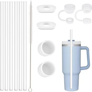 Replacement Straw Compatible with Stanley 40 oz 30 oz Tumbler, Accessories of 6 Straw Replacement with Cleaning Brush, 4 Color Leak Sproof Plug, 2 Silicone Cover Cap for Stanley
