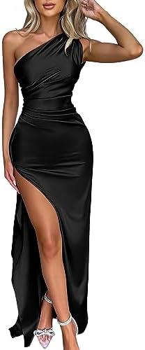 Memoriesea Women's Sexy One Shoulder High Split Cocktail Wedding Party Maxi Dress, M
