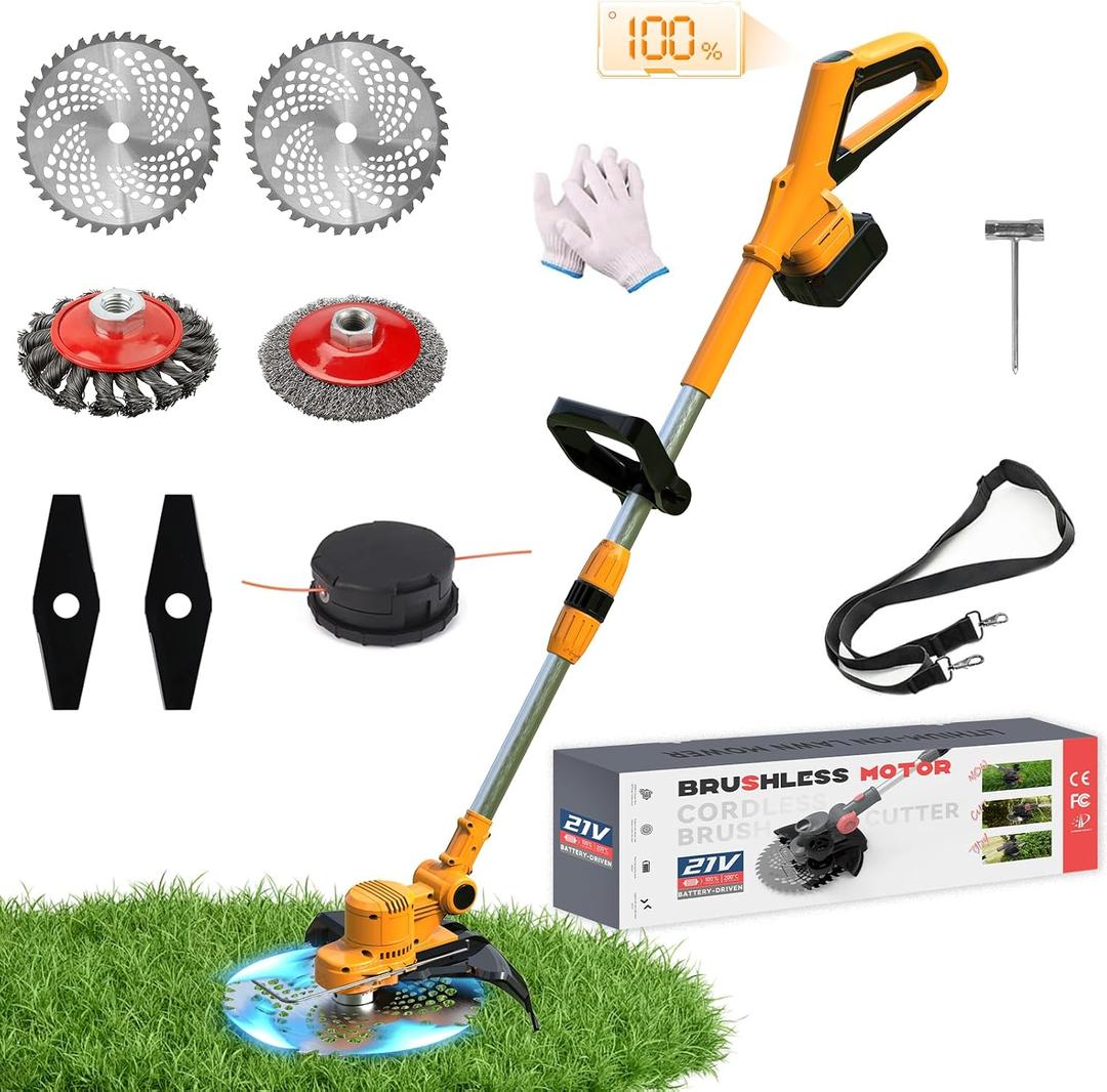 Weed Wacke Weed Eater Compatible with DEWALT Battery, String Trimmer Lightweight with 4 Types Blades, 3 in 1 Brush Cutter/Grass Trimmer/Lawn Edger Brushless Motor