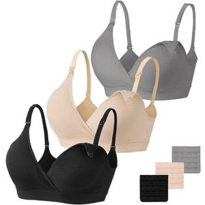 Vinfact 3 Pack Nursing Bras for Breastfeeding Seamless V Neck Maternity Bra Women Pregnancy Breastfeeding Bra (S)