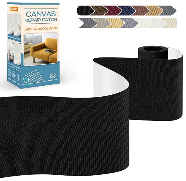 KING MOUNTAIN Canvas Repair Tape,Outdoor Gear Patch, Waterproof,Self-Adhesive for Repairing Boat Covers,Sun Shades,Sofas,Tents,Lounge Chairs,Awnings (Black)