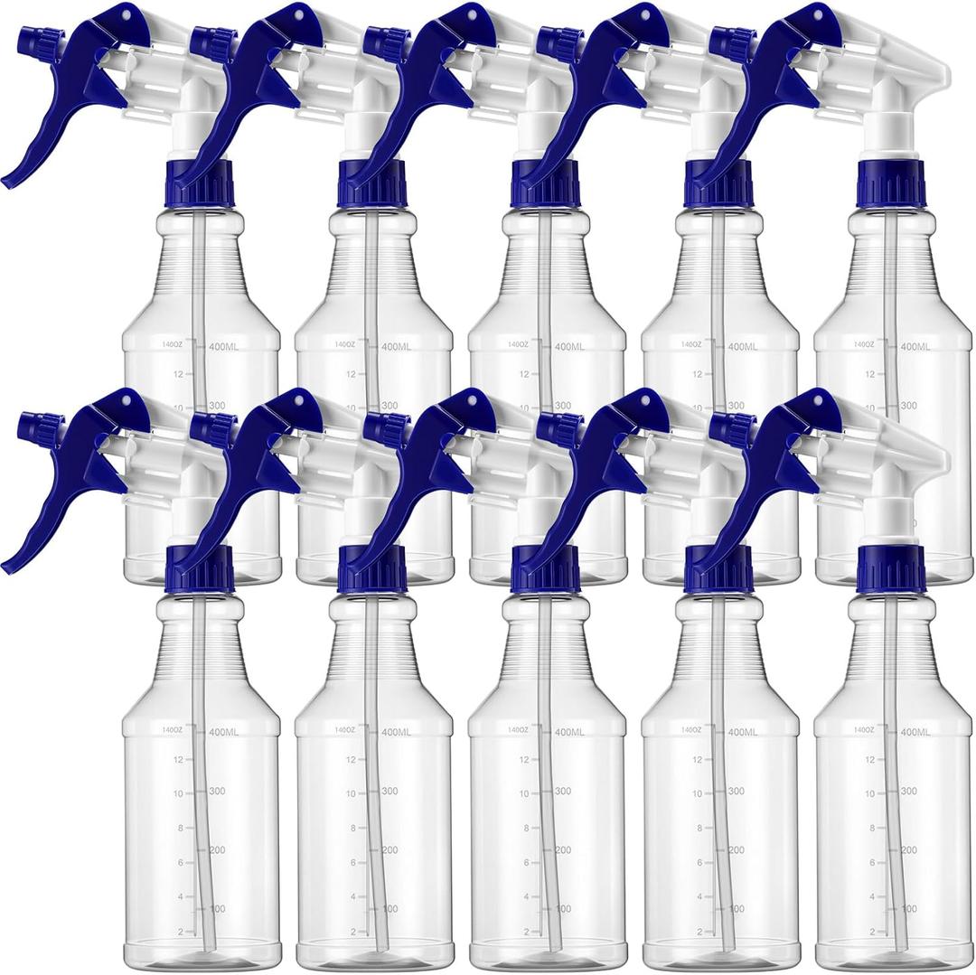 Gandeer 10 Pack Spray Bottles 16 oz Empty Water Spray Bottles for Cleaning Heavy Duty Refillable Squirt container with Measurements Adjustable Nozzle for Household(Blue and White,Clear Style)