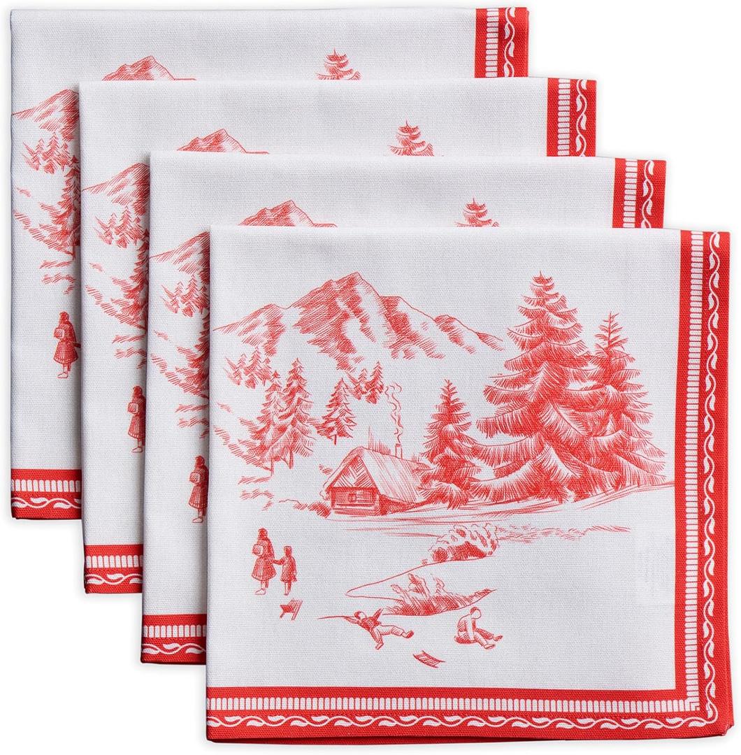 Maison d' Hermine Cloth Napkins Set of 4 100% Cotton for Thanksgiving Christmas Decorations Everyday Reusable Square Fall Napkins Cloth Washable Dinner Party (Winter Jouy, 20"x20")