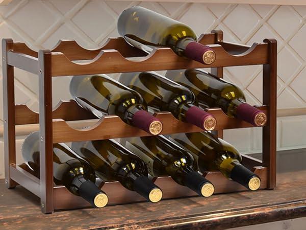Wine Rack, 12 Bottles 3-Tier Free Standing Wine Racks, Wine Rack Countertop Holder Storage Shelf for Kitchen Cabinet Dining Room Bar (Brown)