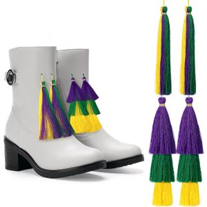4 Pcs Mardi Gras Boots Tassels 5.9" Marching Boots Tassels for Mardi Gras Boot, Clothing Decor for Women Gold Purple Green Festival Costume Accessories
