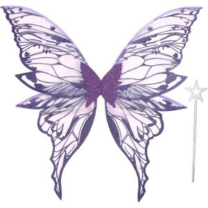 Fairy Wings for Adults Women 31.5"x29.5" Fairy Costume Set Large Butterfly Wings for Halloween Party