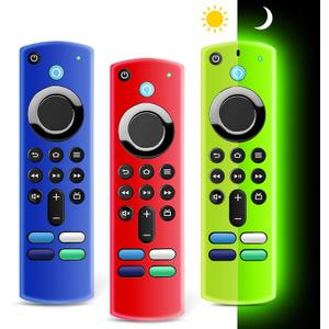 (3 Pack) ONEBOM Firestick Remote Cover 3rd Gen with Alexa Voice Remote 4K,Fire TV Stick Case Glow in The Dark,Anti Slip Shockproof Silicone Protective Case with Lanyard(Glow Green&Blue&Red)