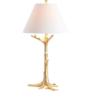 JONATHAN Y 33.5" Gold Leaf Resin LED Table Lamp, Glam Transitional Nature-Inspired Design for Living Room Bedroom Nightstand, White Linen Shade, LED Bulb Included, UL Listed JYL3069A