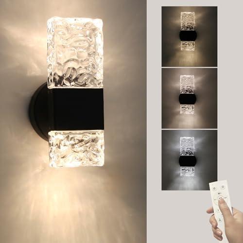 HuisMier Black Crystal Wall Sconces, Modern 3000K-6000K Dimmable LED Wall Light Fixtures with Remote, K9 Crystal Vanity Wall Lighting for Bathroom Bedroom Living Room Stairway Hallway, Hardwired