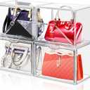 DILIBRA Set of 4 Plastic Purse Storage Organizer for Closet, Acrylic Display Case for Purse and Handbag, Stackable Storage Boxes Organizer with Magnetic Door for Clutch Wallet Book Toys