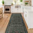 Dark Green 2x7 Long Washable Runner Rug Non Slip, Throw Rugs Runners for Kitchen Hallways Entryway Bathroom Laundry Room, Floor Mat Vintage Floral Carpet Low Pile Stain Resistant