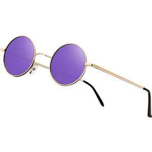 NIEEPA Vintage Small Round Polarized Hippie Sunglasses for Men Women Circle Sun Glasses NP1002 (A33 Gold Frame/Purple Mirror Lens)