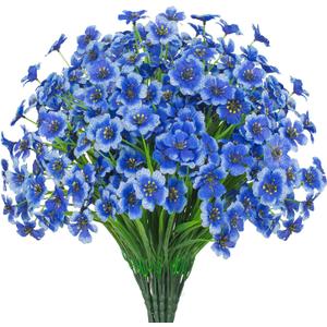 21 Bundles Outdoor Artificial Flowers UV Resistant Fake Silk Flowers No Fade Faux Plastic Plants Garden Porch Window Box Decoration(Blue)