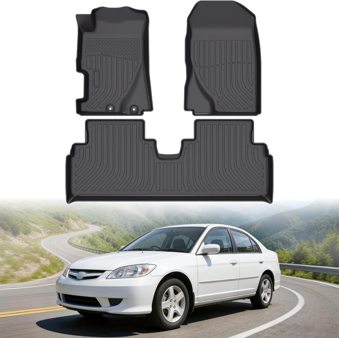 Floor Mats for Honda Civic Sedan 2001-2005 (Not for Coupe)
Heavy Duty TPE All Weather Protection, Waterproof Non-Slip Black Car Liners (Two-Row Floor Mats)