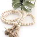 LSKYTOP 60 Inches Wood Bead Garland,Wooden Beads with Tassels,Farmhouse Beads Rustic Prayer Beads Boho Beads for Farmhouse Tiered Tray Coffee Table Mantel Decor (1 Pack)