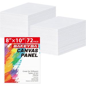 Canvas Boards for Painting - 72 Pack, 8x10 Inch Panels, 100% Cotton White Blank Canvas Art Supplies for Acrylics, Oil, Watercolor, Tempera Paints