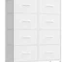 SONGMICS Dresser for Bedroom, Chest of Drawers, Steel, MDF, 8 Non-Woven Fabric Drawers, Storage Organizer Unit, Closet, Entryway, Cloud White and Snow White ULGS124W01S