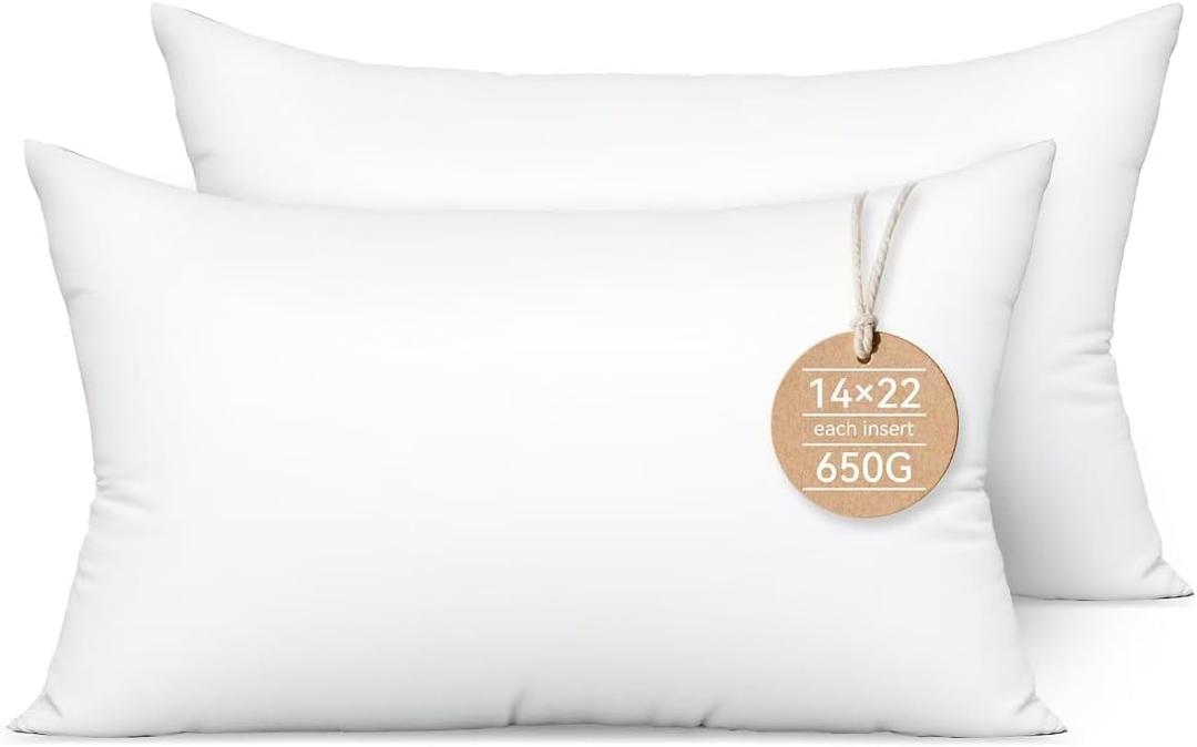 14x22 Inch Lumbar Pillow Inserts Set of 2 - Synthetic Down Alternative Fill, Fluffy & Durable Hypoallergenic Stuffer for Sofa, Accent Chairs