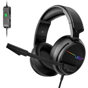 Jeecoo V20U USB Pro Gaming Headset for PC - 7.1 Surround Sound Headphones with Noise Cancelling Microphone- Memory Foam Ear Pads RGB Lights for Laptops