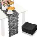 Newwiee 10 Pcs Black Lace Table Runner 14 x 120 Inch Embroidered Floral Cloths Romantic Table Runner for Wedding Bridal Shower Birthday Party Decorations