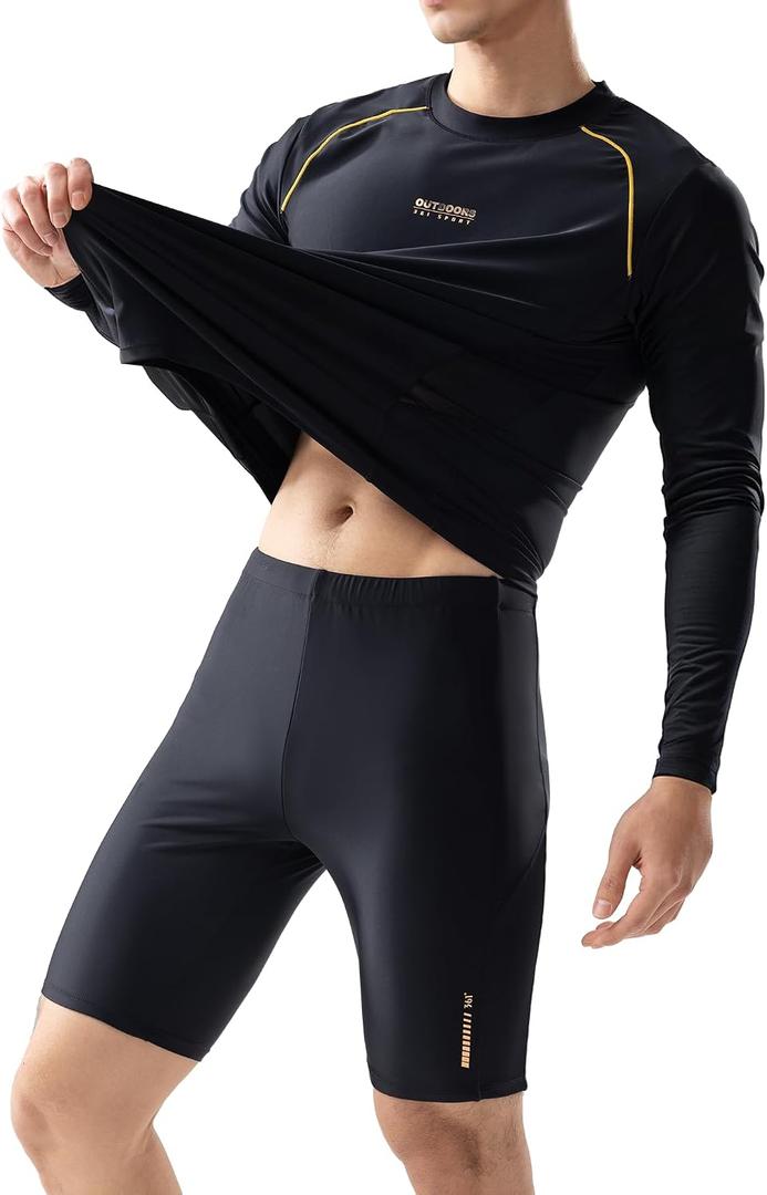 361 Swim Jammers for Men Rash Guard Long Sleeve Team Swimsuit UPF 50+ Triathlon Suit Endurance Quick Dry Sizes M-3XL (Black, XXL)