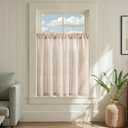 jinchan Striped Linen Kitchen Curtains 36 Inches Length Tier Curtains Farmhouse Modern Cafe Style Small Window Treatments Airy Light Filtering Rod Pocket for Living Room Bathroom 2 Panels Tan