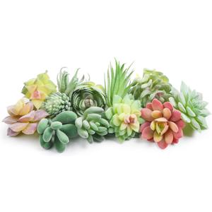 HappyHapi 12 Pcs Artificial Succulents Mini Fake Plants Unpotted Faux Succulent for Craft, Small Plastic Succulents Assortment in Flocked Green Floral Decor for Party, Cake, Garden & Outdoor