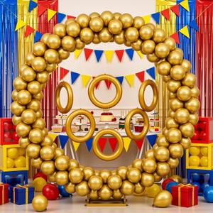 Zonon 6.56 ft Balloon Arch Stand Kit Gold Rings Cartoon Birthday Party Decorations Large Round Arch Stand and Golden Balloons for Party Supplies Gold Power Backdrop Photo Booth, 0.66 ft/ 20 cm or 25 cm/ 10 inches