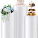 3 Pcs Cylinder Stands for Party, Large White Cake Pedestal Stand, 23.6''H, 21.7''H, 19.7''H, Round Reusable Dessert Display Tables for Birthday Wedding Baby Shower Party Decoration