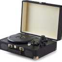 Amazon Basics Portable Suitcase Vinyl Turntable Record Player with Built-in Speakers and Bluetooth, Supports 3-Speed, Black