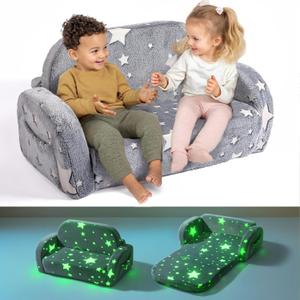 Little Dove 2-in-1 Toddler Couch, Toddler Couches that Fold Out, Glow in The Dark Kids Chair, Extra Wide Kids Couch, Comfy Kid Chairs, Convertible Couches to Lounger, Gifts for Girls & Boys, Star
